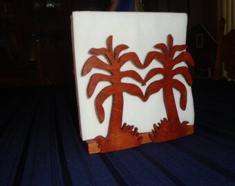 Palm tree napkin holder, wood