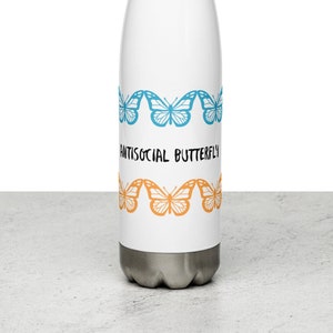 Stainless Steel Water Bottle &quot;Antisocial Butterfly&quot;