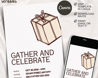 Gather and Celebrate Invitation, Party Invite Template, Celebration Event, Editable Canva 5x7