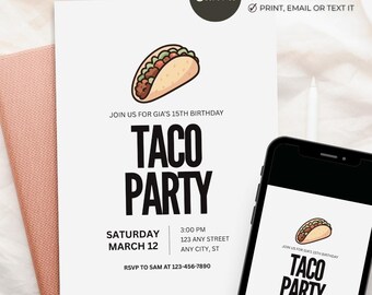 Taco Party Invitation, Fiesta Invite, Mexican Theme Event Template, Editable Canva 5x7