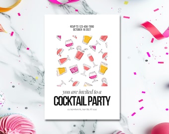 Cocktail Party Invitation Template: Happy Hour Drink Design (Digital Download, 5x7 in)