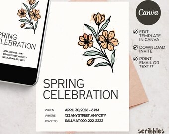 Spring Celebration Invitation, Floral Party Invite, Garden Event Template, Editable Canva 5x7