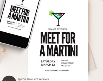 Meet for a Martini Invitation, Martini Party Invite, Cocktail Event, Editable Canva 5x7