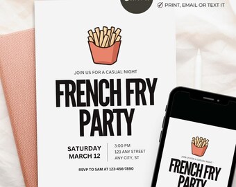 French Fry Party Invitation, Kids Snack Food Invite (Canva Template)