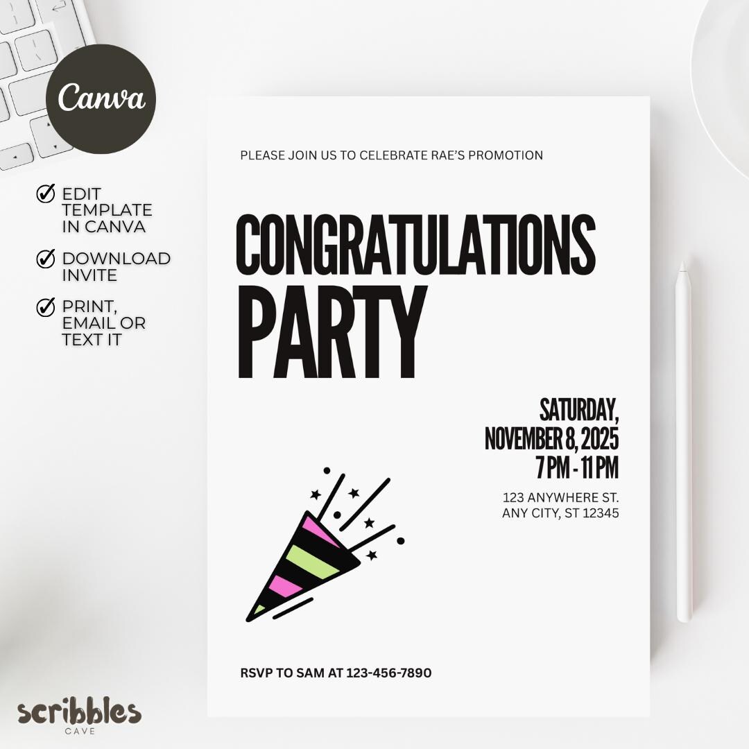 Modern Congratulations Party Invitation Template, Minimalist ...