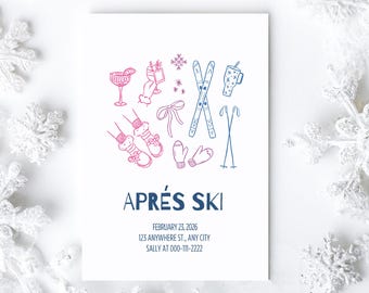 Apres Ski Party Invitation, Winter Cocktail Event Invite, Ski Lodge, Editable Template (Digital Download)
