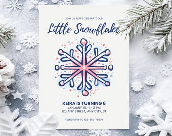 Little Snowflake Birthday Invitation: Winter Invite Template, Editable Card (Digital Download)