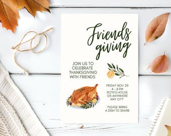 Friends Giving Invitation: Thanksgiving Party, Turkey Dinner, Editable Template (Digital Download)