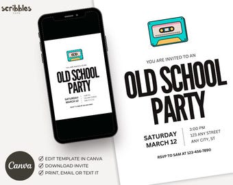 Old School Party Invitation, Retro 90s Party Invite, Throwback Event Template, Editable Canva 5x7
