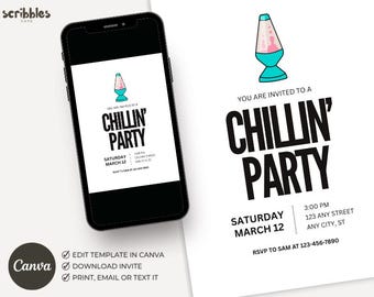 Chillin Party Invitation, Retro Party Invite, Casual Hangout Event, Editable Canva 5x7