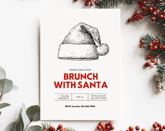 Brunch med jultomten inbjudan: Julbrunch, redigerbar mall (digital nedladdning 5 x 7 i PDF-fil)
