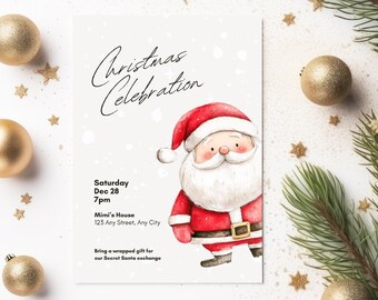 Christmas Celebration Invitation: Santa, Party, Editable Template (Digital Download 5x7in PDF file)