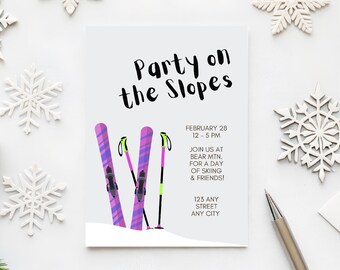 Ski Party Invitation, Winter Mountain Day, Editable Template (Digital Download)
