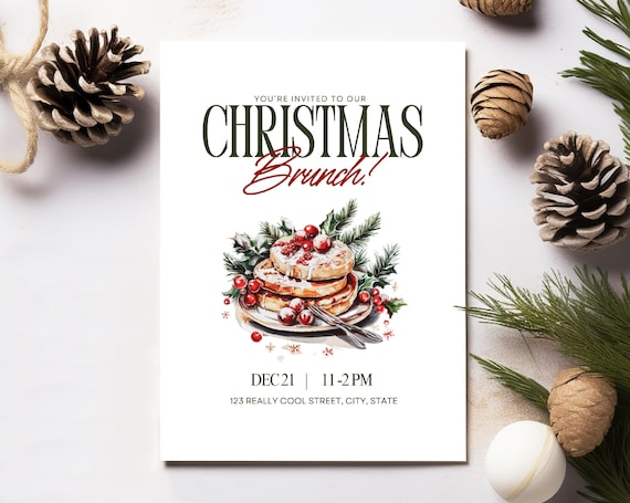 Christmas Brunch Invitation: Holiday Breakfast, Editable Template (Digital Download 5x7in PDF file)