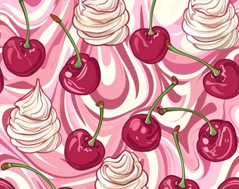 Seamless Patterns - Whipped Cream Cherries - Graffiti Digital Scrapbook Paper - 5 Designs - Colorful Graffiti Patterns - Sewing Patterns