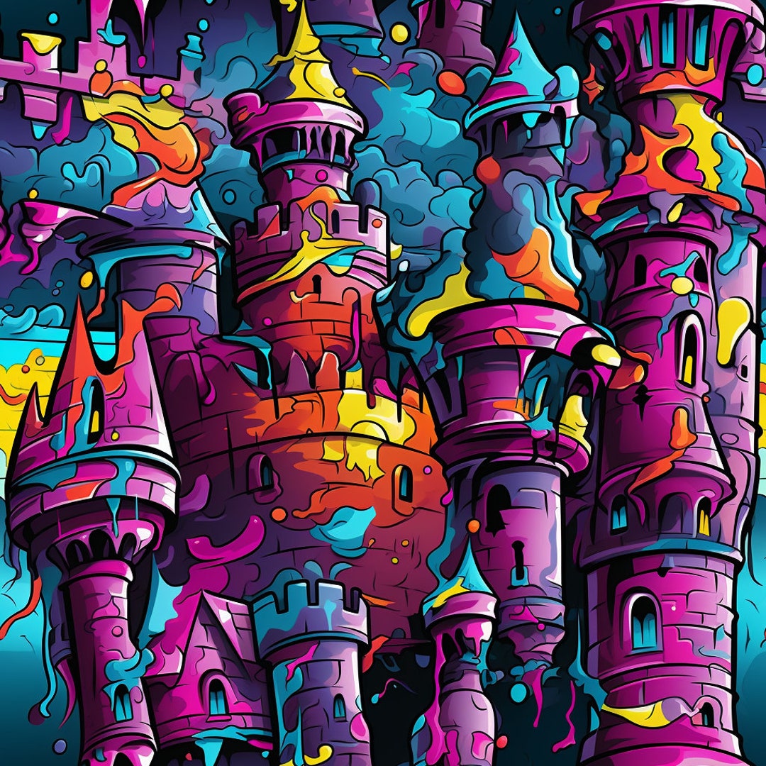 Graffiti Castles Seamless Patterns Digital Paper 5 Designs 14x14in High ...