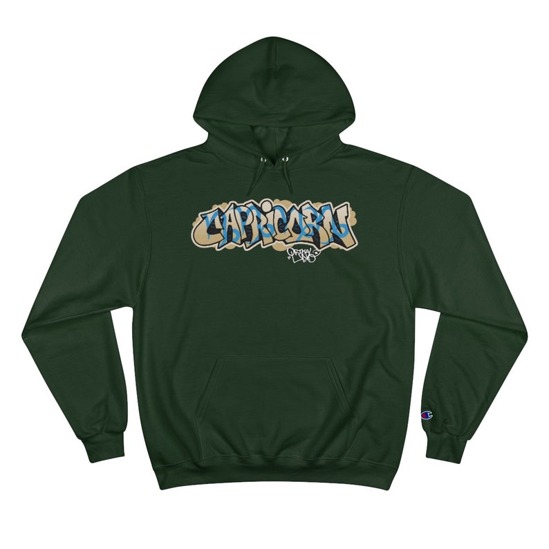 Capricorn Graffiti Hoodie Champion Pullover Hooded Sweater by OrikaI Uno Fleece Sweatshirt With Huge Spacious Pocket image 6