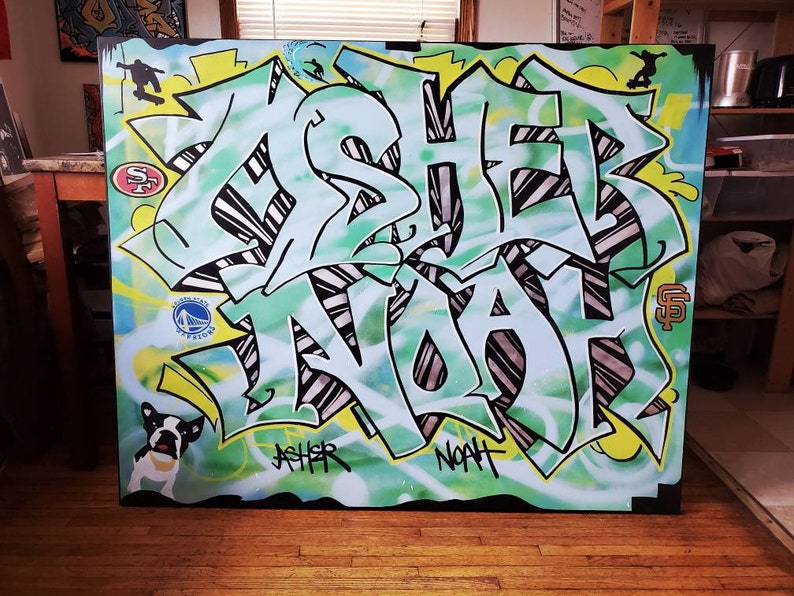 "Asher Noah" custom painted graffiti canvas by Orikal Uno of Graff Roots Media - 60x72"
