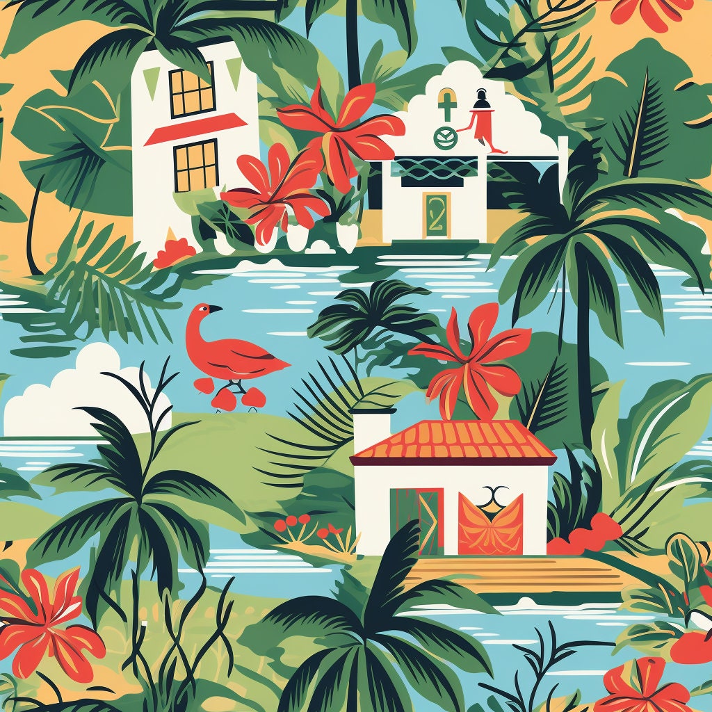 PNG Seamless Patterns Puerto Rico  Digital Paper 5 Designs  Tropical Floral Tile