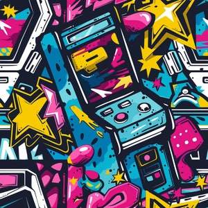 PNG Seamless Patterns Graffiti Arcade  Digital Paper 5 Designs Colorful    Tile