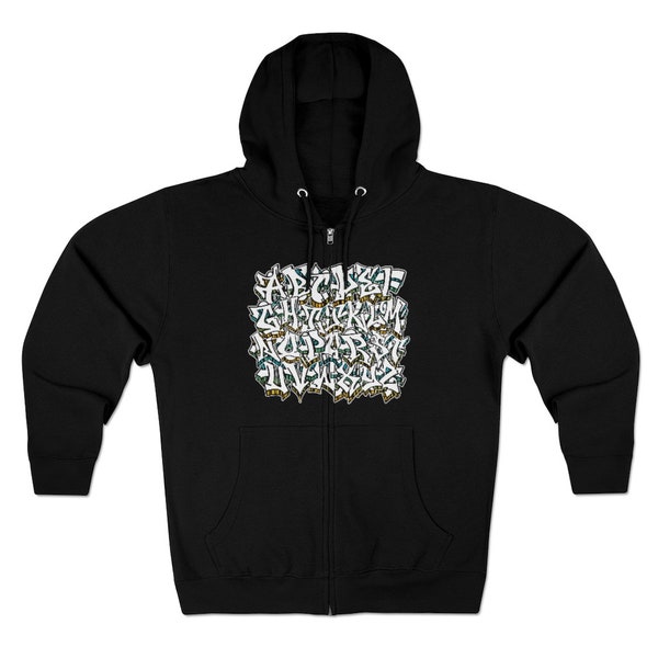 Graffiti Alphabet Shirt (2022) by Orikal Uno Hooded Sweatshirt Unisex Premium Full Zip Hoodie
