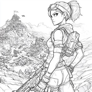 Action Video Game Coloring Pages: Battle Royale Designs (PNG Digital Download)