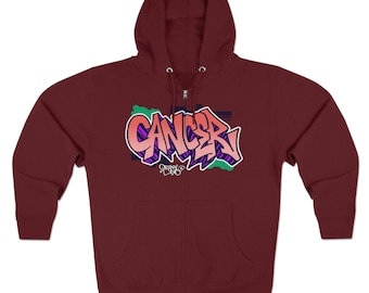 Cancer Graffiti Zip-Up Hoodie by Orikal Uno Astrology Hooded Sweater Unisex Premium