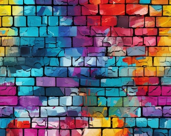 PNG Seamless Patterns Colorful Graffiti Brick Wall Colorful Graffiti Digital Paper 5 Designs  Pack 1 Tile