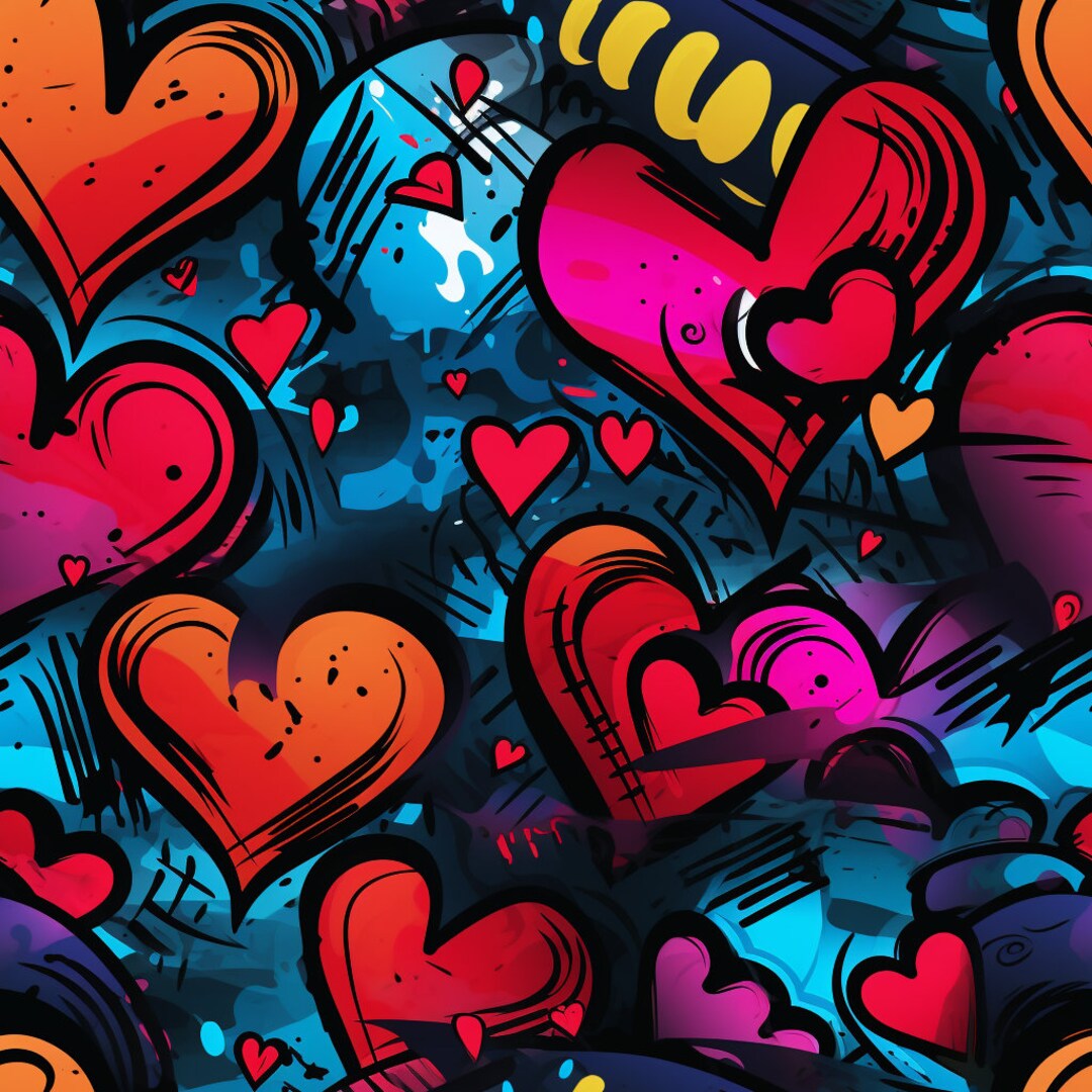 Seamless Patterns Graffiti Hearts Love 2 Graffiti Digital Paper 4 ...