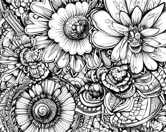 Floral Pattern Coloring Pages: 5 PNG Designs (Digital Download)