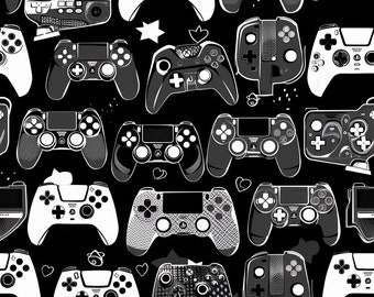Seamless Patterns - Video Game Controller - Digital Paper - 4 Designs - Monochrome - Pack 2