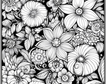 Floral Pattern Coloring Pages: 5 PNG Designs (Digital Download)