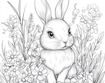 Bunny Rabbit Coloring Pages | Printable PNG | Instant Download | 5 Pages | Color Your Own Sheet | Pack 02