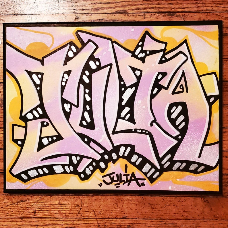 "Julia" custom painted graffiti canvas by Orikal Uno of Graff Roots Media - 9x12"