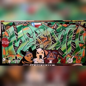 "Meredith" custom painted graffiti canvas by Orikal Uno of Graff Roots Media - 24x48"