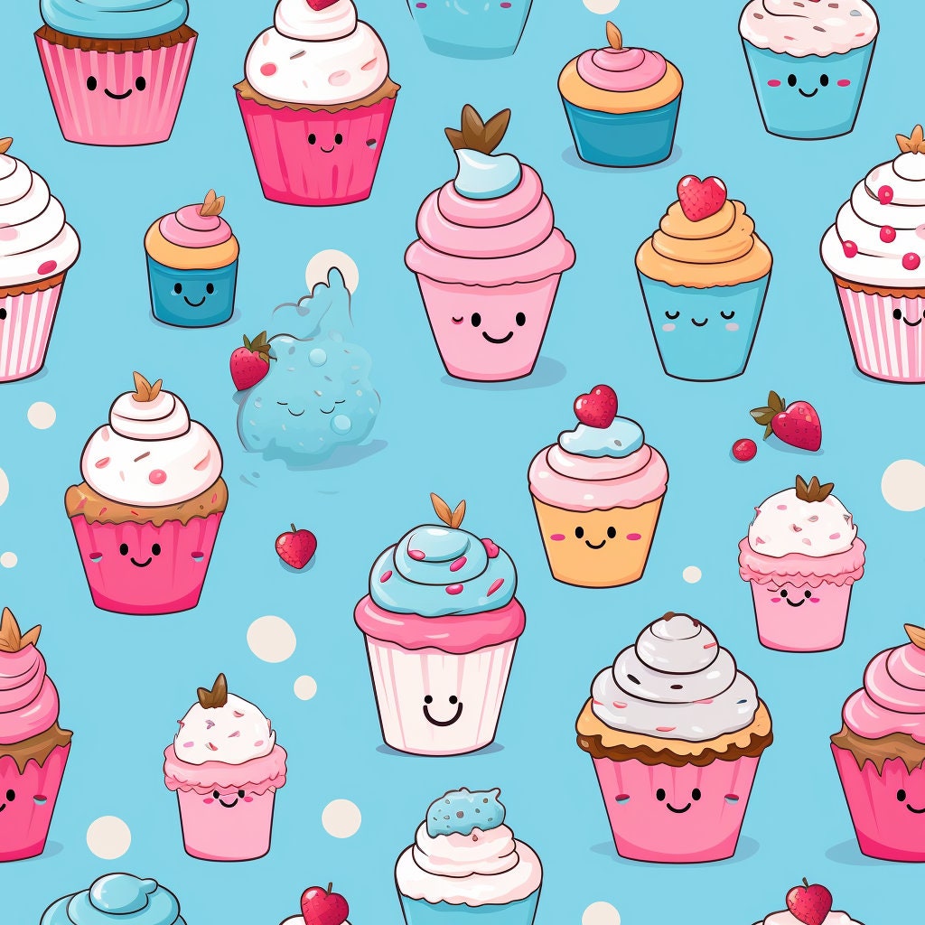 PNG Seamless Patterns Cute Cupcakes Digital Paper 5 Designs    Colorful Tile