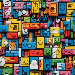 PNG Seamless Patterns Toy Bricks  Digital Paper 5 Designs Colorful    Tile