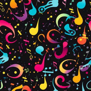 PNG Seamless Patterns  Music Notes Digital Paper 5 Designs Colorful Tile