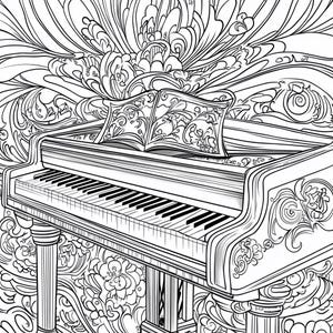 Piano Music Coloring Pages | Printable PNG | Instant Download | 5 Pages | Color Your Own Sheet