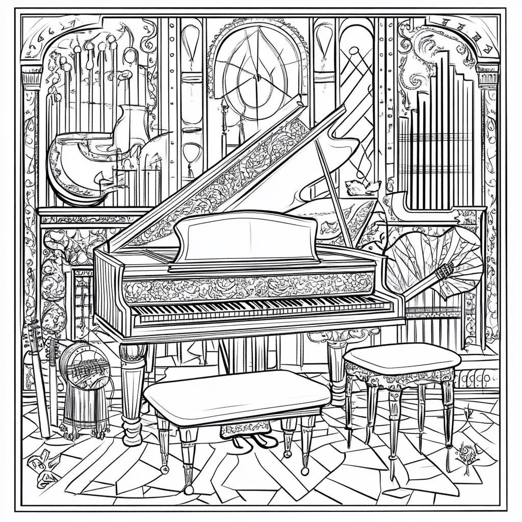 Piano Music Coloring Pages | Printable PNG | Instant Download | 5 Pages ...