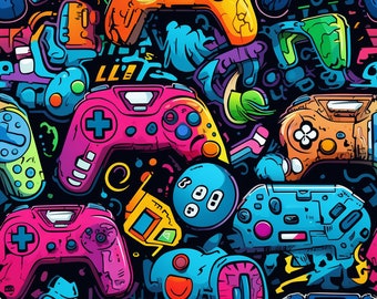 PNG Seamless Patterns Video Game Controller Digital Paper 4 Designs Tile