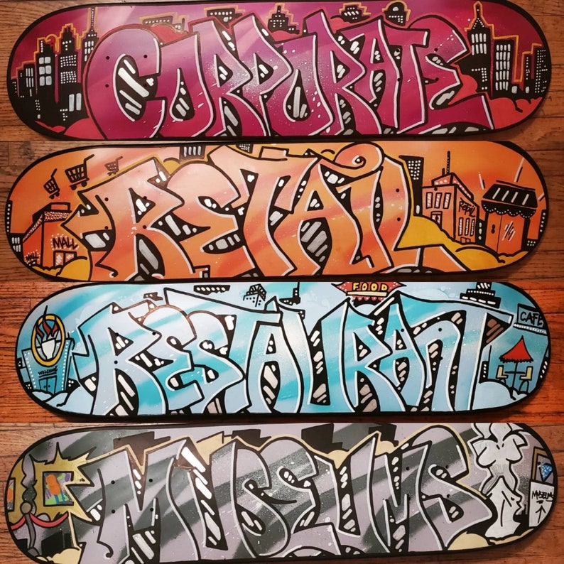Custom Graffiti Skateboard Deck Painted Personalized Full Graphic Graffiti Name Wall Art Or Fully Built And Rideable With Trucks, Wheels image 3