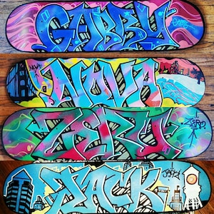 Custom Graffiti Skateboard Deck Painted Personalized Full Graphic Graffiti Name Wall Art Or Fully Built And Rideable With Trucks, Wheels image 1