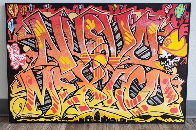 "Nuevo Mexico" custom painted graffiti canvas by Orikal Uno of Graff Roots Media - 36x48"