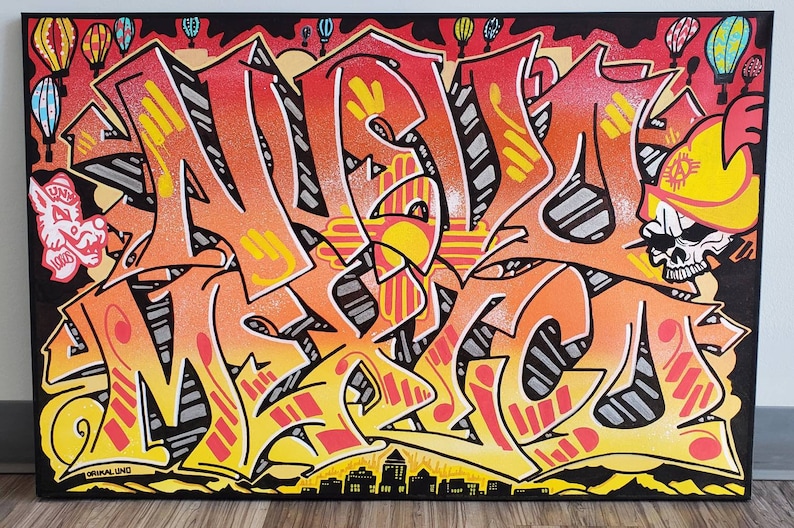 "Nuevo Mexico" custom painted graffiti canvas by Orikal Uno of Graff Roots Media - 36x48"