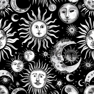 Seamless Patterns - Sun and Moon - Monochrome Graffiti Digital Paper - 5 Designs - PNGS