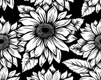 Seamless Patterns - Sunflowers - Digital Paper - 5 Designs - Monochrome Graffiti Patterns -