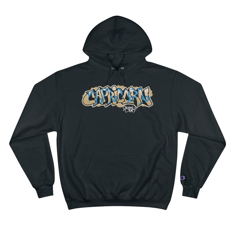 Capricorn Graffiti Hoodie Champion Pullover Hooded Sweater by OrikaI Uno Fleece Sweatshirt With Huge Spacious Pocket image 1