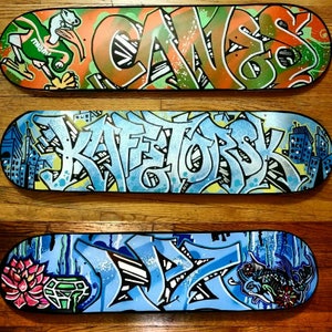 Custom Skateboard Deck Graffiti Personalized Painted Art Name Or Fully Built For Skateboarding With Trucks, Wheels And Griptape Combo image 4