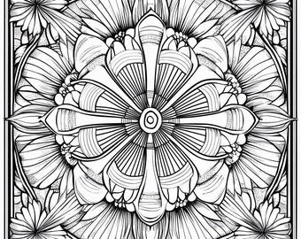 Floral Pattern Coloring Pages: 5 Unique Designs (PNG Digital Download)